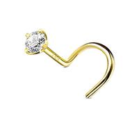 CM Crareesi Mania Nose Stud 14K Real Solid Yellow Gold Nose Studs 20Gauge Prong Set Cubic Zircoia Diamond S Bend Nose Piercing Jewellery