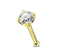 CM Crareesi Mania Nose Stud 14K Real Solid Yellow Gold Nose Studs 20Gauge Prong Set Cubic Zircoia Diamond Straight Bar Nose Piercing Jewellery