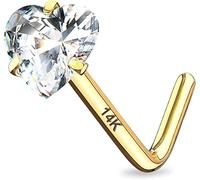 CM Crareesi Mania Nose Stud 14K Real Solid Yellow Gold Nose Studs 20Gauge Prong Set Cubic Zircoia S Bend Nose Piercing Jewellery