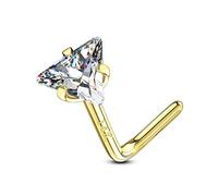 CM Crareesi Mania Nose Stud 14K Real Solid Yellow Gold Nose Studs 20Gauge Prong Set Triangle Cubic Zircoia Diamond Nose Piercing Jewellery