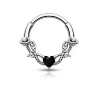 CM Crareesi Mania Rose Septum Piercing 16G Hinged Segment Ring 316L Stainless Steel Daith Clicker Heart CZ Septum Daith Helix Nose Piercing Jewellery (Black-10mm)