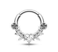 CM Crareesi Mania Rose Septum Piercing Jewellery 16G Hinged Segment Rings Clicker 316L Stainless Steel Daith Earrings Heart CZ Septum Daith Helix Cartilage Piercing Jewellery