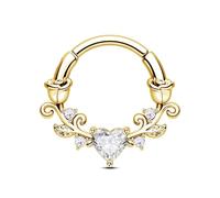CM Crareesi Mania Rose Septum Piercing Jewellery Gold Septum Rings Clicker 16g Daith Piercing Jewellery Stainless Steel 8mm/10mm Daith Helix Earrings with Heart CZ for Women