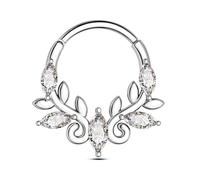 CM Crareesi Mania Septum Ring 16G Daith Piercing Jewellery 316l Surgical Steel Helix Hoop Silver 10mm Cartilage Earrings Hoop Clear CZ Leaf Septum Daith Clicker Piercing Jewelry for Women