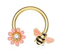 CM Crareesi Mania Septum Ring Cute Bee Cartilage Earrings Hoop 316L Stainless Steel Daith Earrings Flower Horseshoe 16G Nose Rings Hoop Rook Tragus Helix Piercing Jewelry