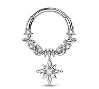 CM Crareesi Mania Star Dangle Septum Piercing Jewellery Sterling Silver Septum Ring 16Gauge Septum Clicker 316L Surgical Steel Hinged Segment Clear Nose Rings Hoop for Women