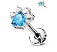 CM Crareesi Mania Titanium Helix Stud Paw Conch Tragus Piercing Jewellery 16G 8mm Forward Labret Lip Stud Heart Blue CZ Flat Back Cartilage Earrings Piercing Jewelry for Women Men