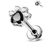 CM Crareesi Mania Titanium Helix Stud Paw Conch Tragus Piercing Jewellery 16G 8mm Forward Labret Lip Stud Heart Black CZ Flat Back Cartilage Earrings Piercing Jewelry for Women Men