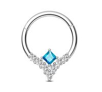 CM Crareesi Mania V Shaped Daith Piercing Jewellery 16G Helix Hoop Teardrop Silver Cartilage Earrings Ring Blue CZ Septum Helix Piercing Jewellery 316L Surgical Steel 10mm Daith Clicker for Women