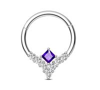 CM Crareesi Mania V Shaped Daith Piercing Jewellery 16G Helix Hoop Teardrop Silver Cartilage Earrings Ring Purple CZ Septum Helix Piercing Jewellery 316L Surgical Steel 10mm Daith Clicker for Women