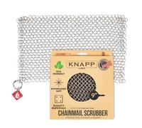 CM Scrubber Knapp Made 9x6 Small Ring Cast Iron Scrubber - Cast Iron Cleaner for Hard Anodized Cookware, Pre-Seasoned Pans, Dutch Ovens, Iron Pans, Grills and Skillet. Chain Mail Scrubber Cast Iron