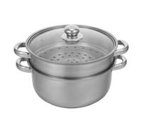 CM Stainless Steel Steamer Pot with Glass Lid for Stovetops | Double Layer Design, Induction and Gas Stove Use, Silver Finish, Kitchen Steaming Pot for Family Meals