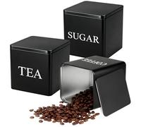 CM-UHNM 3 PCS Black Tea Coffee Sugar Canisters,600ml Tea Sugar And Coffee Containers Set,Versatile Kitchen Storage,Jars With Airtight Lids,Decorative Storage Tins for Home Kitchen Accessories(Black)