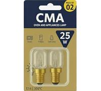 CMA 25Watt Oven Light Bulb,SES E14 Small Screw Cap, High Temperature 300°C, Incandescent Pygmy Lamp for Appliances Like Oven, Microwave, Cooker Hood, Fridge, 2 Pack
