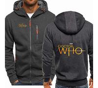 CMADJT Mens Zipped Hoodies for Doctor Who, Comfortable Sweatshirts Long Sleeve Pullover Tops Full Zip Up Cardigans Jackets Coats for Outdoor Fitness Sports,Dark Gray-XL