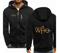 CMADJT Mens Zipped Hoodies for Doctor Who, Comfortable Sweatshirts Long Sleeve Pullover Tops Full Zip Up Cardigans Jackets Coats for Outdoor Fitness Sports,Black-3XL