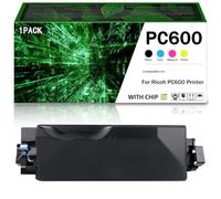 CMADJT PC600 408314 408315 408316 408317 Toner Cartridge Set 4-Pack High Yield Replacement for PC600 Printer, BK 18000 Page ; C/M/Y 12000 Page, Chip Inside,Black-1Pack