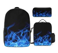 Cmagnifico 3 In 1 Backpack Combination Set,Blue Burning Flame Bubbles And Beer Brown Bear Canoe Paddle Cake And Teapot Floral Cartoon Bananas Camo Buck Deer Cartoon Shark Cat Pattern Cat Skull Head Wi