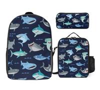 Cmagnifico 3 In 1 Backpack Combination Set,Brown Bear Canoe Paddle Cartoon Shark Cat Pattern Cat Skull Head Witch Board Black Gothic Cheetah Couple Colorful Bones And Paw,17 Inch Backpack + Lunch Bag