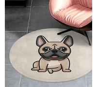 Cmagnifico 60 * 60cm Flannel Small Round Rug, French Bulldog Floor Mat, Non Slip Rugs for Bedroom, Living Room, Decor