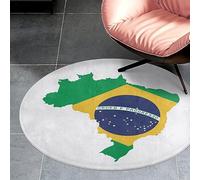 Cmagnifico 90 * 90cm Flannel Small Round Rug, Green Brazil Flag Floor Mat, Non Slip Rugs for Bedroom, Living Room, Decor