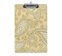 Cmagnifico A4 Clip Board, Gold Paisley Pattern Clipboard, Acrylic Clipboards for Office, School