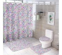 Cmagnifico Bathroom Mat Set 4 Piece, Liberty Pattern Shower Curtain with Non-Slip Bath Mats for Bathroom