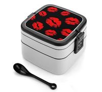 Cmagnifico Bento Box, Red Lips Lunch Box, 2 Layer Food Storage Boxes with Handle