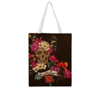 Cmagnifico Canvas Tote Bag, Floral Sugar Skull Day of The Dead Handbag, Shoulder Bag for Women Work Daily Use