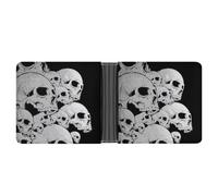Cmagnifico Coin Pocket, Black Skulls Leather Wallet, Bifold Credit Card Leather Slim Purse