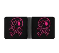 Cmagnifico Coin Pocket, Pink Cute Skull Leather Wallet, Bifold Credit Card Leather Slim Purse