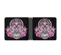 Cmagnifico Coin Pocket, Pink Sugar Skull Leather Wallet, Bifold Credit Card Leather Slim Purse