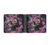Cmagnifico Coin Pocket, Skull Flower Leather Wallet, Bifold Credit Card Leather Slim Purse