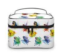 Cmagnifico Cosmetic Bag, 3D Watercolor Parrot Makeup Bag, Leather Travel Toiletry Bag for Women