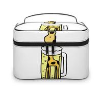 Cmagnifico Cosmetic Bag, Cute Giraffe and Beer Makeup Bag, Leather Travel Toiletry Bag for Women