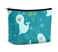 Cmagnifico Cosmetic Bag, Cute Seal Makeup Bag, Portable Toiletry Bag with Zipper for Daily Use, Travel