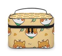 Cmagnifico Cosmetic Bag, Cute Shiba Inu Makeup Bag, Leather Travel Toiletry Bag for Women