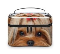 Cmagnifico Cosmetic Bag, Yorkshire Terrier Makeup Bag, Leather Travel Toiletry Bag for Women