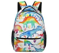 Cmagnifico Durable Oxford Cloth Casual Daypack, Rainbow Dinosaur Backpack, College Bag for Boys, Girls, Travel, Sports