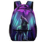 Cmagnifico Durable Oxford Cloth Casual Daypack, Wolves Howl in The Northern Lights Backpack, College Bag for Boys, Girls, Travel, Sports