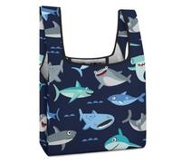 Cmagnifico Foldable Shopping Bag, Brown Bear Cartoon Shark Cat Pattern Cat Skull Head Witch Board Black Gothic Cherry Blossoms Cheetah Couple Colorful Bones And Paw Reusable Grocery Bag, Washable Tote