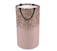 Cmagnifico Laundry Hamper, Blush Pink Rose Gold Glitter Laundry Basket, Large Washing Basket with Handle