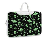Cmagnifico Leather Laptop Case, Green Alien Moon UFO Laptop Sleeves