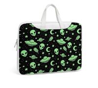 Cmagnifico Leather Laptop Case, Green Alien Moon UFO Laptop Sleeves