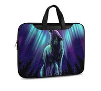Cmagnifico Leather Laptop Case, Wolves Howl in The Northern Lights Laptop Sleeves