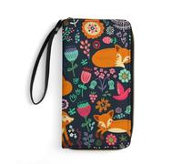 Cmagnifico Leather Wallet, Cute Fox Floral, with Rope, Small Size and Large Capacity, Easy to Carry