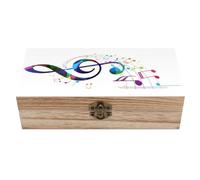 Cmagnifico Square Wood Box, Colorful Music Notes Wooden Storage Box, Decorative Home Wood Box for Collectibles