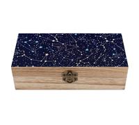 Cmagnifico Square Wood Box, Glow in The Dark Constellations Midnight Wooden Storage Box, Decorative Home Wood Box for Collectibles