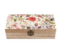 Cmagnifico Square Wood Box, Watercolor Poppies Flowers Wooden Storage Box, Decorative Home Wood Box for Collectibles