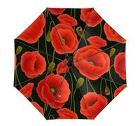 Cmagnifico Umbrella, Red Poppy Flowers Auto Umbrella, Auto Open 3 Fold Umbrella for Women Men